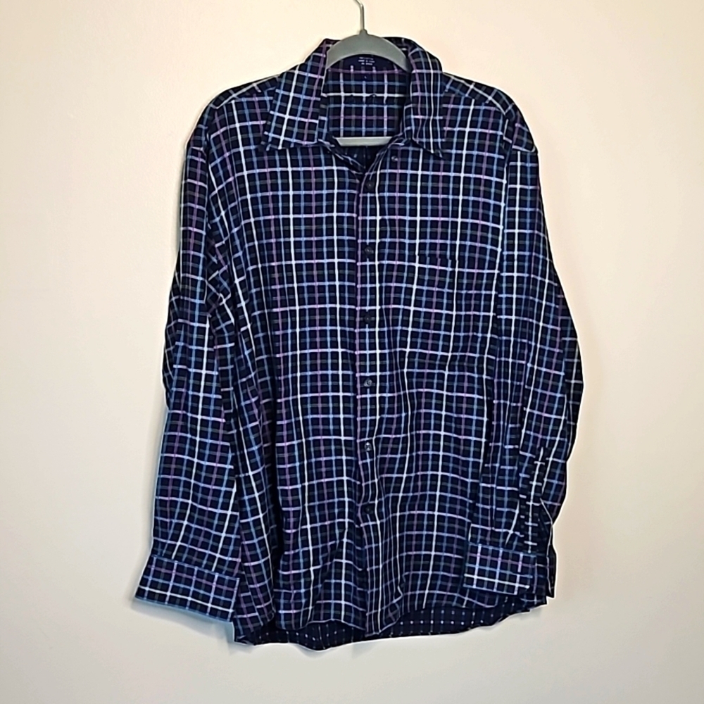 EUC Alan Flusser Button Down Shirt 100% Cotton Blue/purple/green size Large